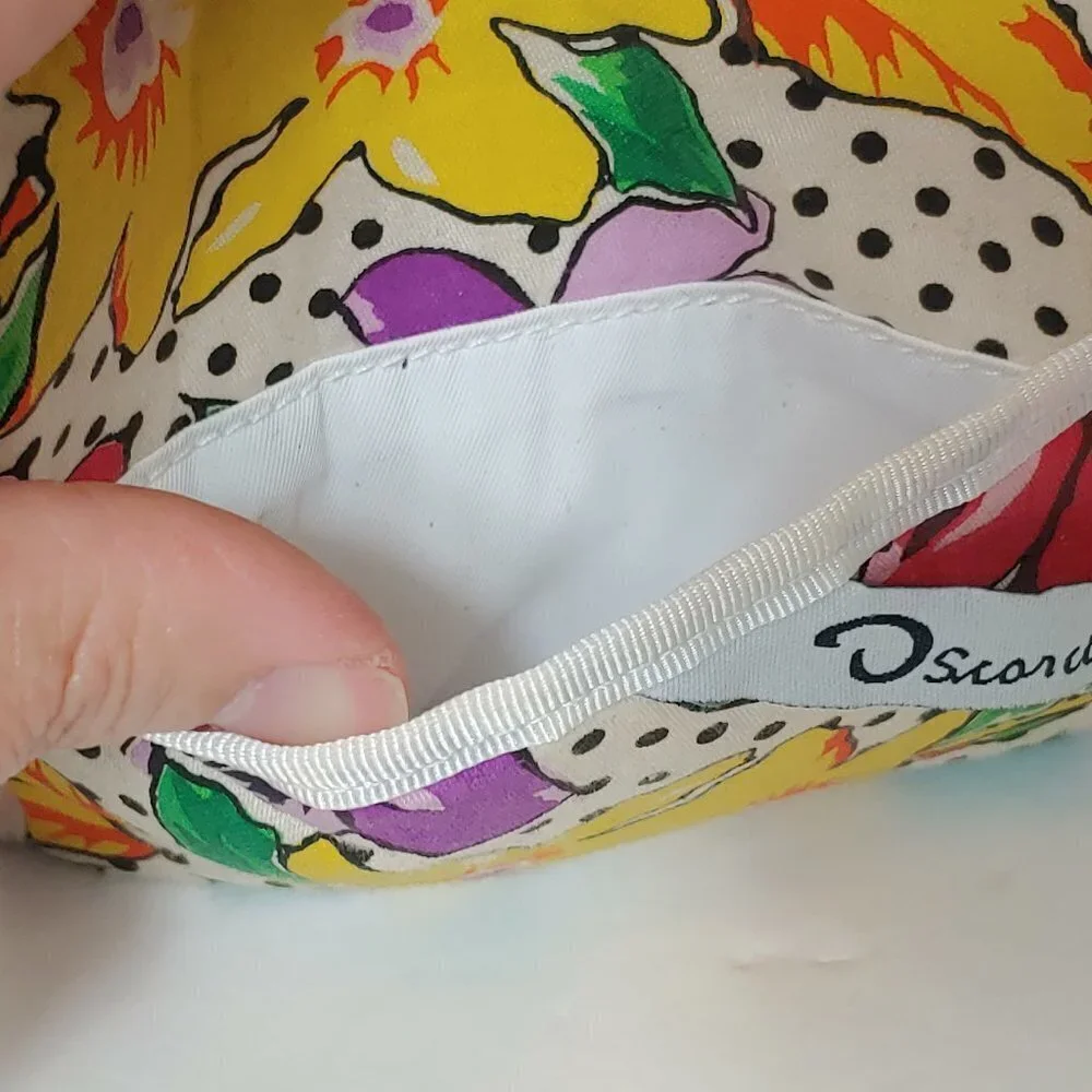 Vintage Oscar‎ de la Renta Cosmetic Bag Tropical Floral Polka Dot Mini Cloth